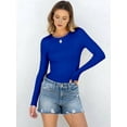 thumbnail image 4 of Women Long Sleeve Shirts Rib Knit Slim Fit Tops Fall Outfits Casual T-Shirt Underscrubs Layer Clothes Blue L, 4 of 8