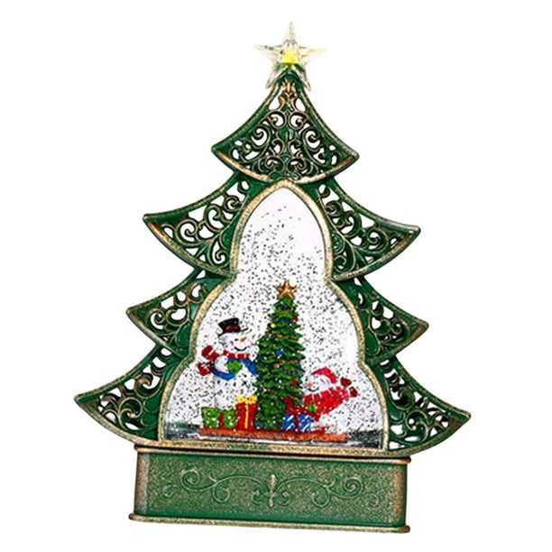 Caja de música para árbol de Navidad, decoración navideña, figura decorativa con luces y brillantina. Muñeco de nieve