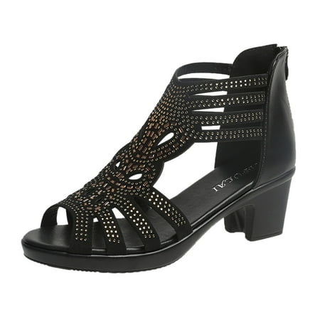 

Fashion Womens High Heels Breathable Lace Up Rhinestone Shoes Casual Sandals Sandals Size 11 in Women Bow Flat Sandals for Women