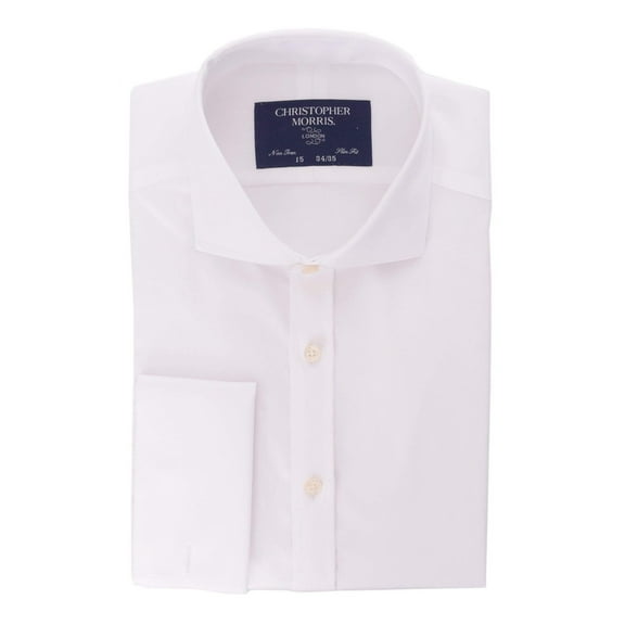Christopher Morris Men's 100% Cotton Non-Iron White Slim Fit French Cuff Dress Shirt