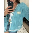 thumbnail image 4 of Cárdigan de punto azul suelto para mujer, cárdigan especial con bordado de pájaros Y2k, suéter Vintage, tendencia de otoño, 2024, 4 of 5
