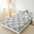 thumbnail image 4 of jejeloiu Geometric Classic Plaid Queen Sheet Sets,Abstract Geometric Checkerboard Flat Sheet,Gray Geometrical Grid Queen Fitted Sheet For Children,Breathable Home Decor,4-Piece, 4 of 7