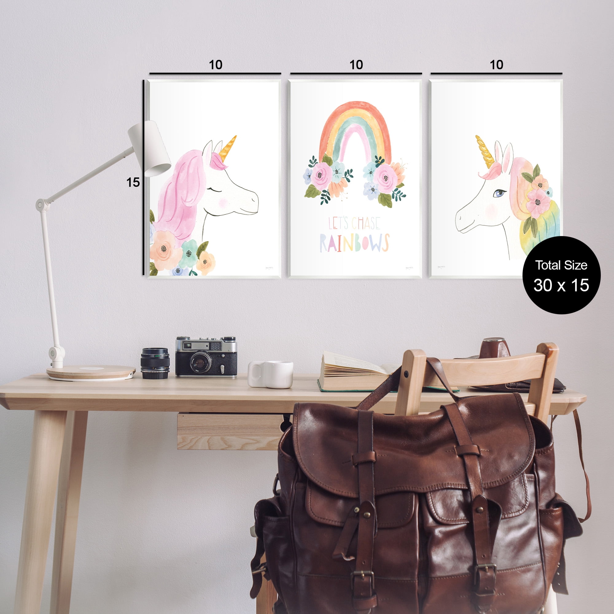 Stupell Industries Let's Chase Rainbows Unicorns Fairy Tales & Fantasy Painting Unframed Art Print Wall Art, 13 x 19, Set of 3