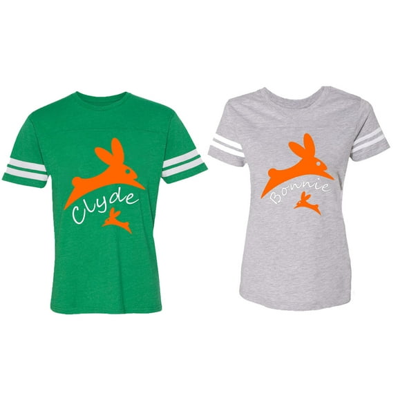 Clyde Bonnie Matching Couple Cotton Jerseys (Men Green / Women Heather) (Men S / Women S)