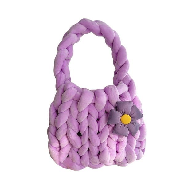 Bolsa de crochet de mujeres Bolsa acolchada Accesorio Femenino Accesorio Multipropósito de tejido de tejido Bolso de punto para la fiesta de viaje de violeta