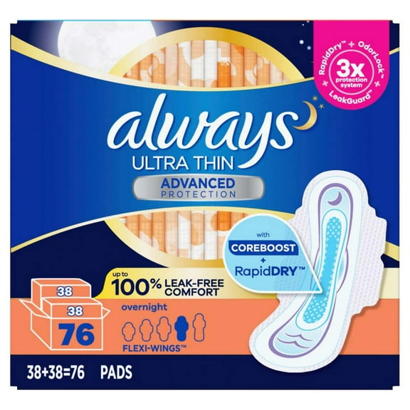 Always Ultra Thin Advanced Overnight Pads 76 Count