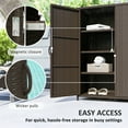 thumbnail image 6 of Outsunny Wicker Outdoor Storage Cabinet with Shelves, 2-Door Rattan Outdoor Pool Towel Storage Cabinet for Garden, Backyard, Porch, Dark Coffee, 6 of 10