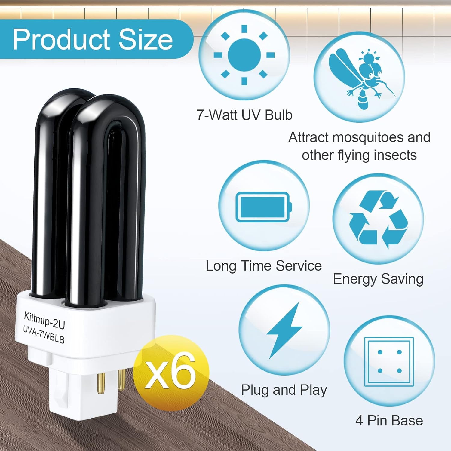 Bug Zapper Replacement UV Bulbs 41050 Replacement Bulbs Compatible with DT1050 DT1100 DT1250, 1/2 Acre Trap Replacement Bulb, 7W UV Light Ultraviolet Mosquito Killer Lamp(6 Packs)