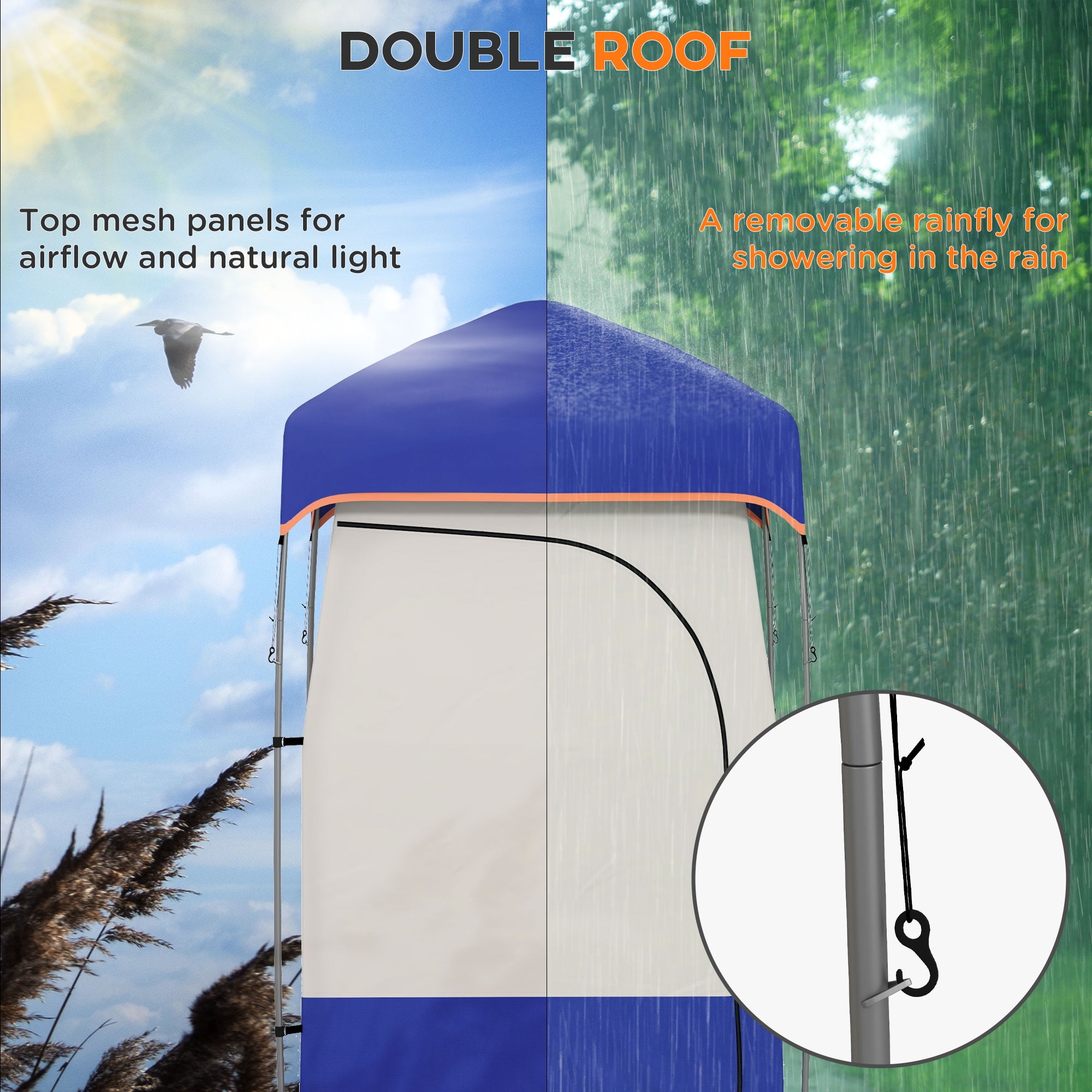 Outsunny Camping Shower Tent with Solar Shower Bag and Carrying Bag, Blue