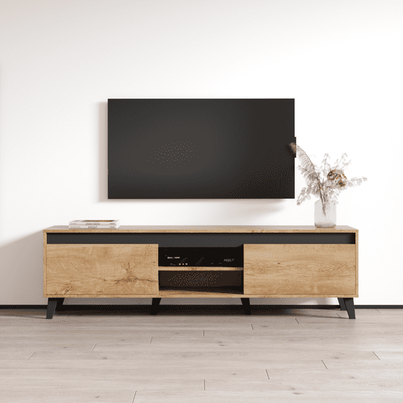 Nord II TV Stand for TVs up to 75", Mid-Century Modern Matte 67" Entertainment Center, TV Media Console with Storage Cabinets