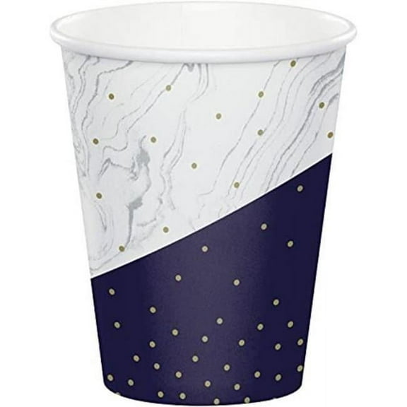 PTYC 357391 9 oz Hot & Cold Paper Cup, Navy & Gold Milestone