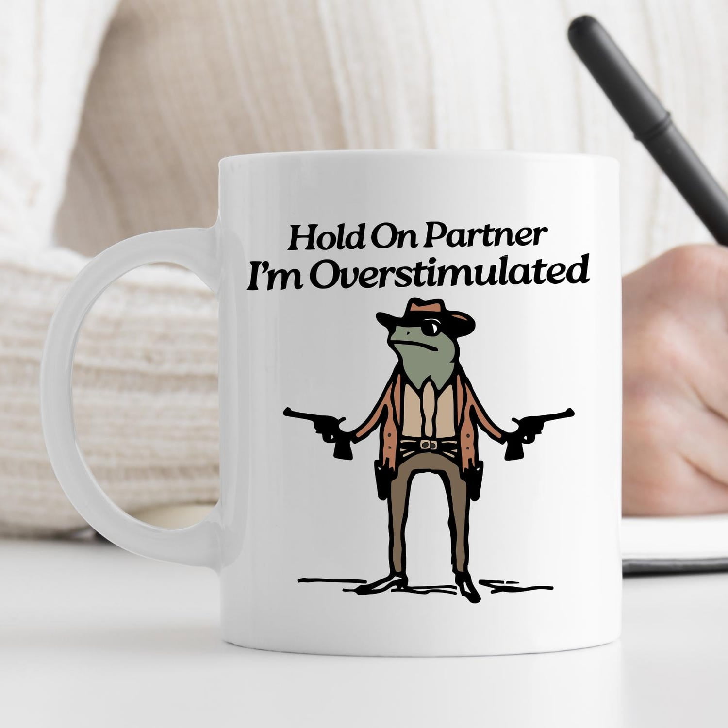 Hold On Partner I'm Overstimulated Mug, Cowboy Frog Coffee Cup, Funny Mugs, Toddler Mom Gifts, Funny Mugs for Mom, Mother's Day Gift Ideas