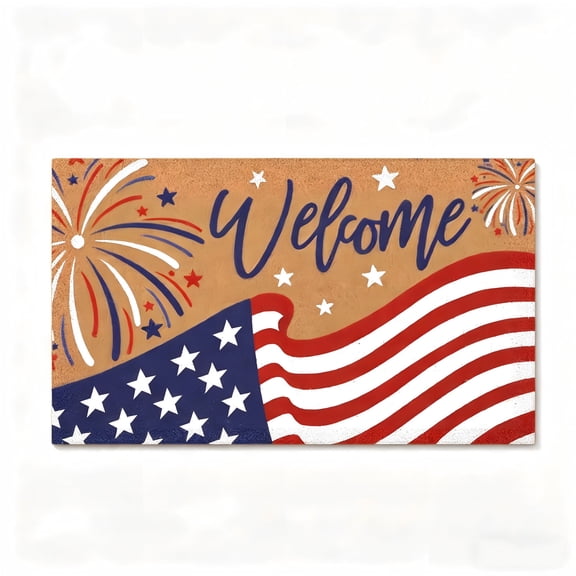 GNOIX Independence Day Anniversary Coir Doormat, Outdoor Welcome Door Mat, Patriotic Independence Day Floor Mat Non Slip Heavy Duty for Front Door Porch Indoor Outdoor Decor