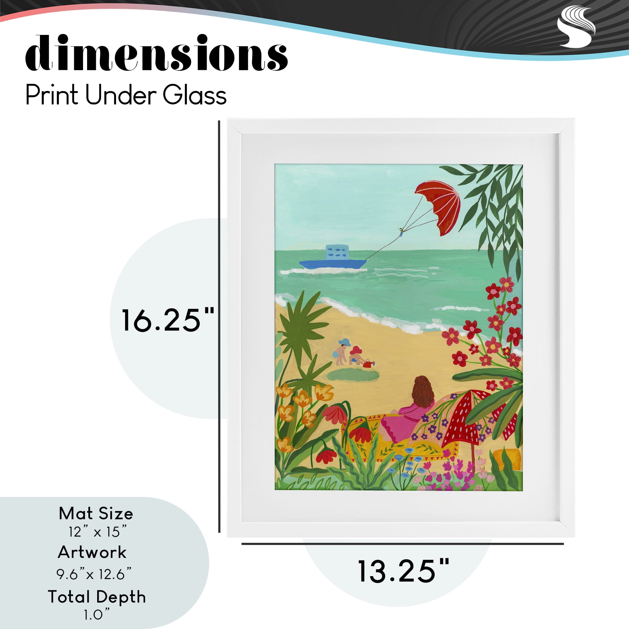 Beach And Flowers View White Framed Print Under Glass, design by Nabeela Rumi