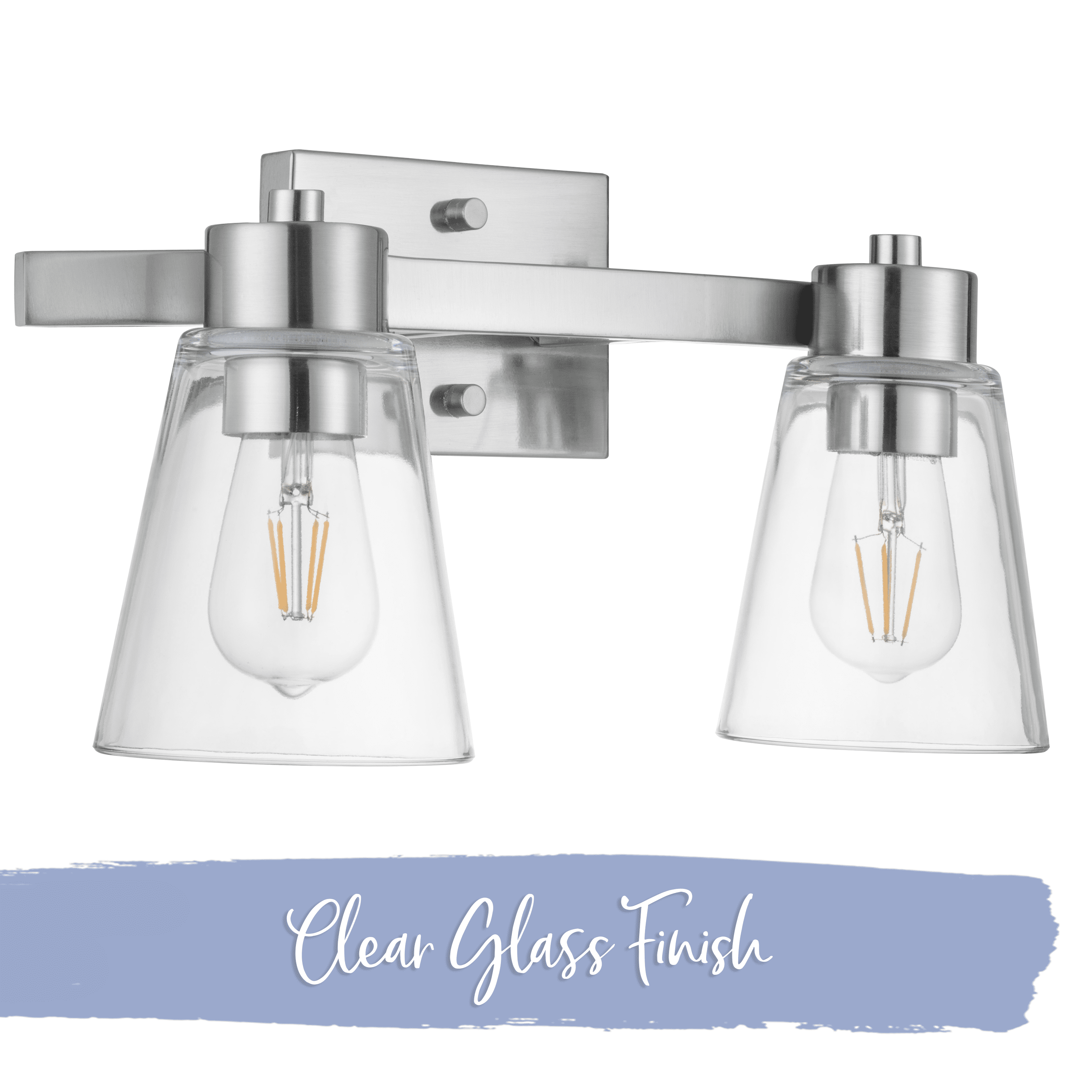 Prominence Home Fairendale 2-Light Brushed Nickel Bathroom Vanity Light with Clear Glass Shade