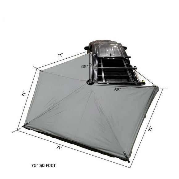 Overland Vehicle Systems Awning 19689909 Nomadic 270LTE; 75 Square Feet or Cover; Passenger Side; 280G Poly Cotton; Gray; With Hardware/Stakes/Tension Straps/Ropes