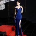 thumbnail image 4 of Vestido de noche elegante para banquete, largo, con hombros descubiertos, cola de pez, vestido de presentadora, vestido largo, 4 of 5