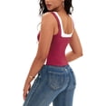 thumbnail image 3 of ATHLECHIC Camiseta sin mangas de cuello cuadrado de verano, top corto a rayas de color M Burdeos, 3 of 5