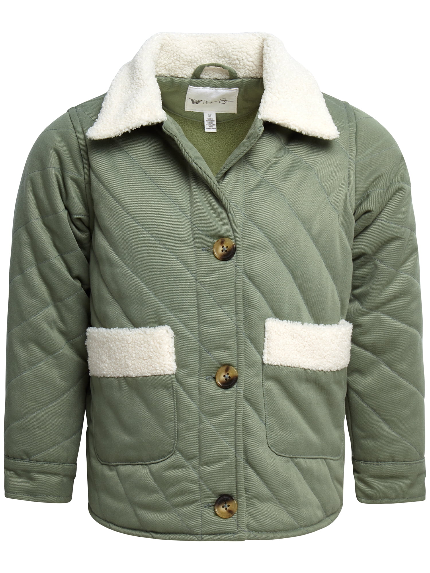 Jessica Simpson Infant and Toddler Girls' Puffer Coat with Sherpa Collar, Sizes 12-24M