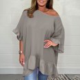 thumbnail image 2 of Diufon Plus Size Tops for Women Summer Single Shoulder Ruffle Half Sleeve Pullover Shirts Trendy Loose Blouse, 2 of 7