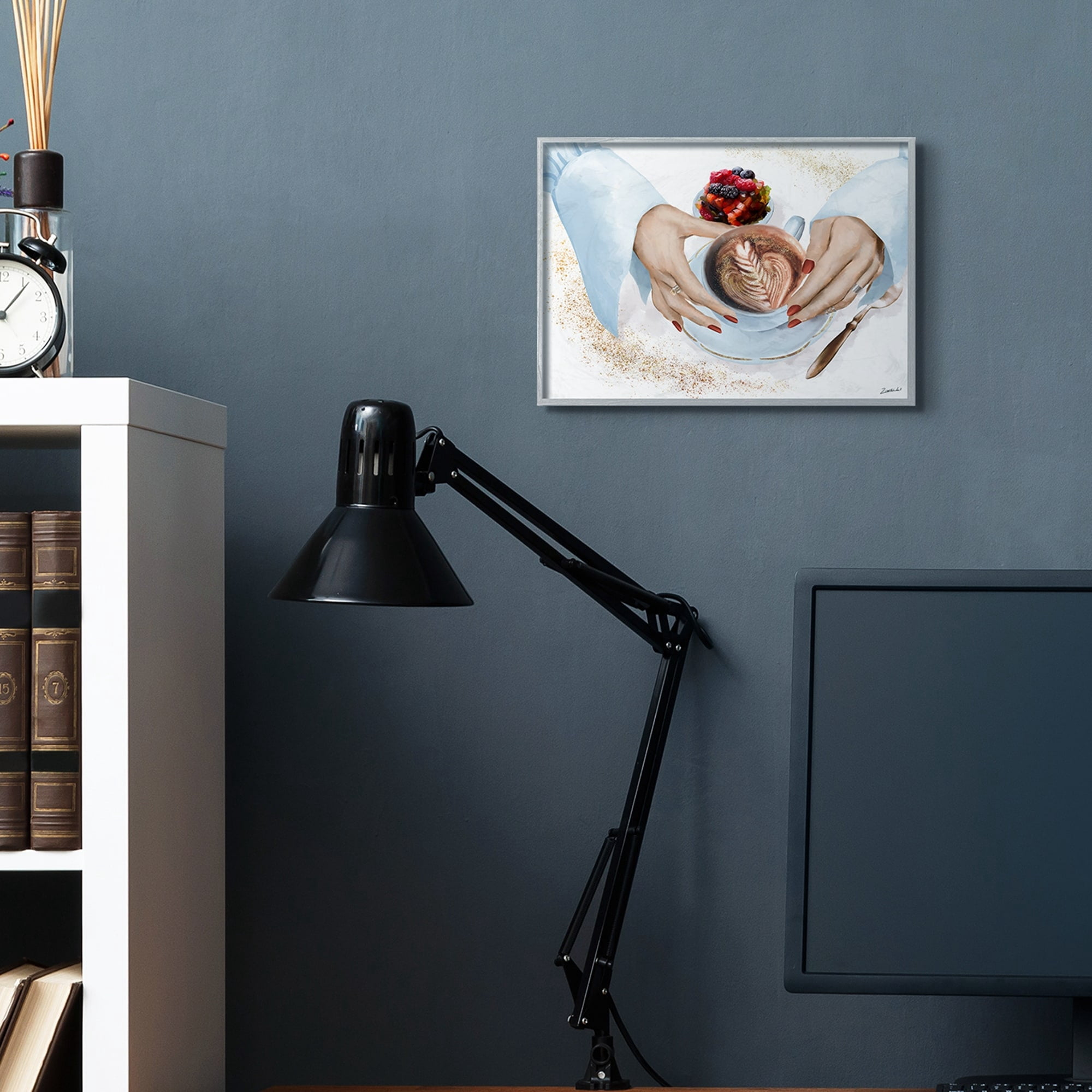 Stupell Industries Hands Holding Cappuccino Glam Fashion Detail Grey Framed, 11 x 14, Design by Ziwei Li