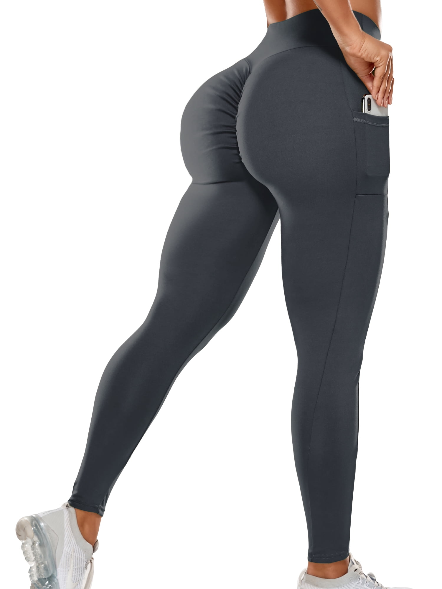Women Yoga Pants Leggings Pockets High Waist Butt Lift Ruched Trousers Exercise 