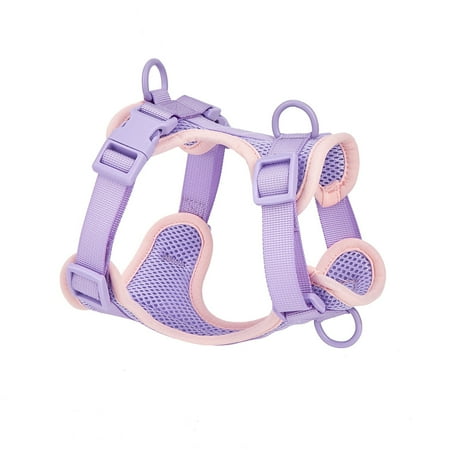 Dog Harness Adjustable Pet Harness Anti-Pull Dog Vest - Comfortable & Breathable Mesh Design Light Purple Color - For Large Medium Small Dogs Cats Pet Walking Hiking