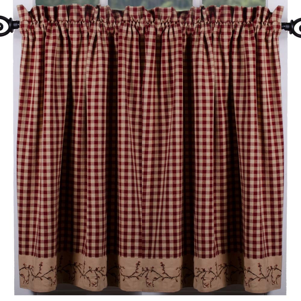 Country Farmhouse Primitive Details about   Burgundy Star Check Window Valance 72" x 14" 