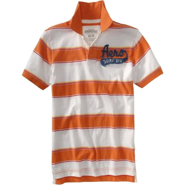 Aeropostale Mens Stripe Aero Surf Div. Polo de rugby, naranja, grande