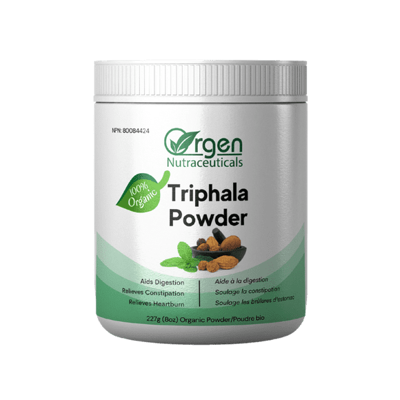Orgen Nutraceuticals Poudre de Triphala Bio 227g, Aide à la Digestion, Soulage la Constipation, les Brûlures d'Estomac et l'Indigestion