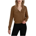 thumbnail image 2 of Otntypg Women Half Zip Up Cropped Lapel Sweatshirt Lightweight Casual Fall Winter Quarter Zipper V Neck Long Sleeve Pullover Tops Trendy 2025 Outfit Clothes Brown L, 2 of 8