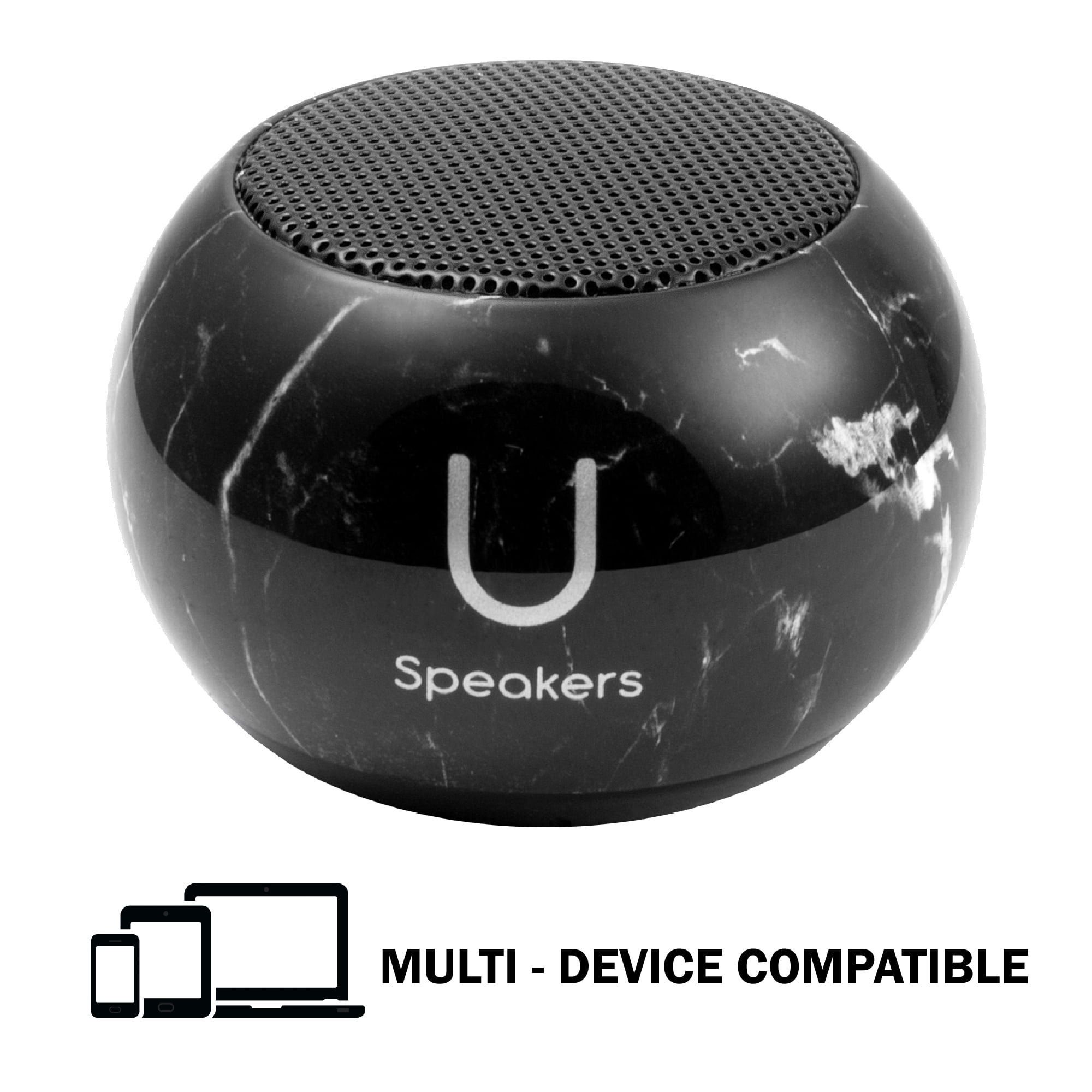Fashionit U Speakers Mini Bluetooth Computer Speaker 2-Pack Bundle with Matching Speaker, Built-In Mic & Selfie Remote Control, for Workspace, Desktop, Laptop, Mobile, Tablet, PC - Black Marble