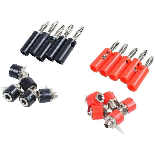 4mm 10pcs Banana Plugs and 10pcs Banana Sockets (Black and Red) Connectors