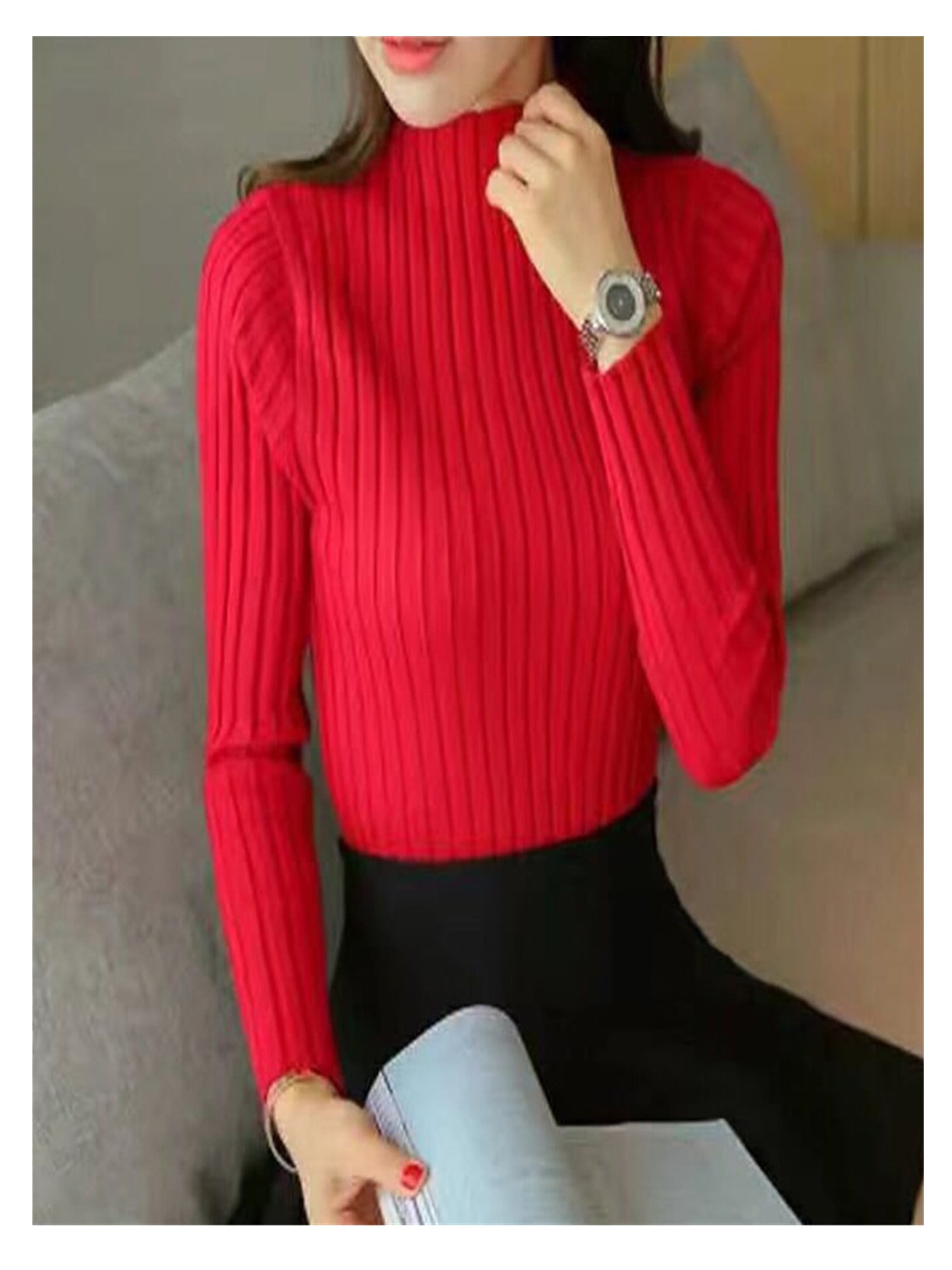 Women Turtleneck Sweater,Ribbed Long Sleeve Sweater Knit Pullover Crop ...