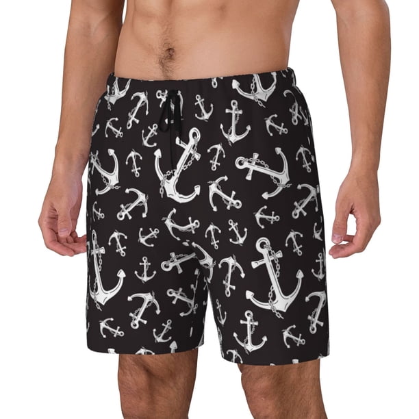 Balery Anchors Bañador para hombre, shorts de playa de secado rápido con entrepierna y forro de compresión-Large