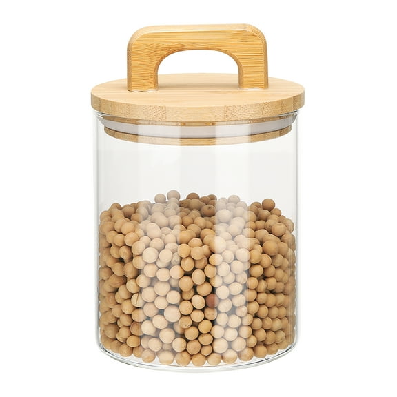 Glass Food Storage Jars 27.04oz Glass Canisters with Bamboo Airtight Wooden Lids Food Storage Container for Coffee Tea Sugar Candy Cookie Rice Flour Pasta Nuts Clear