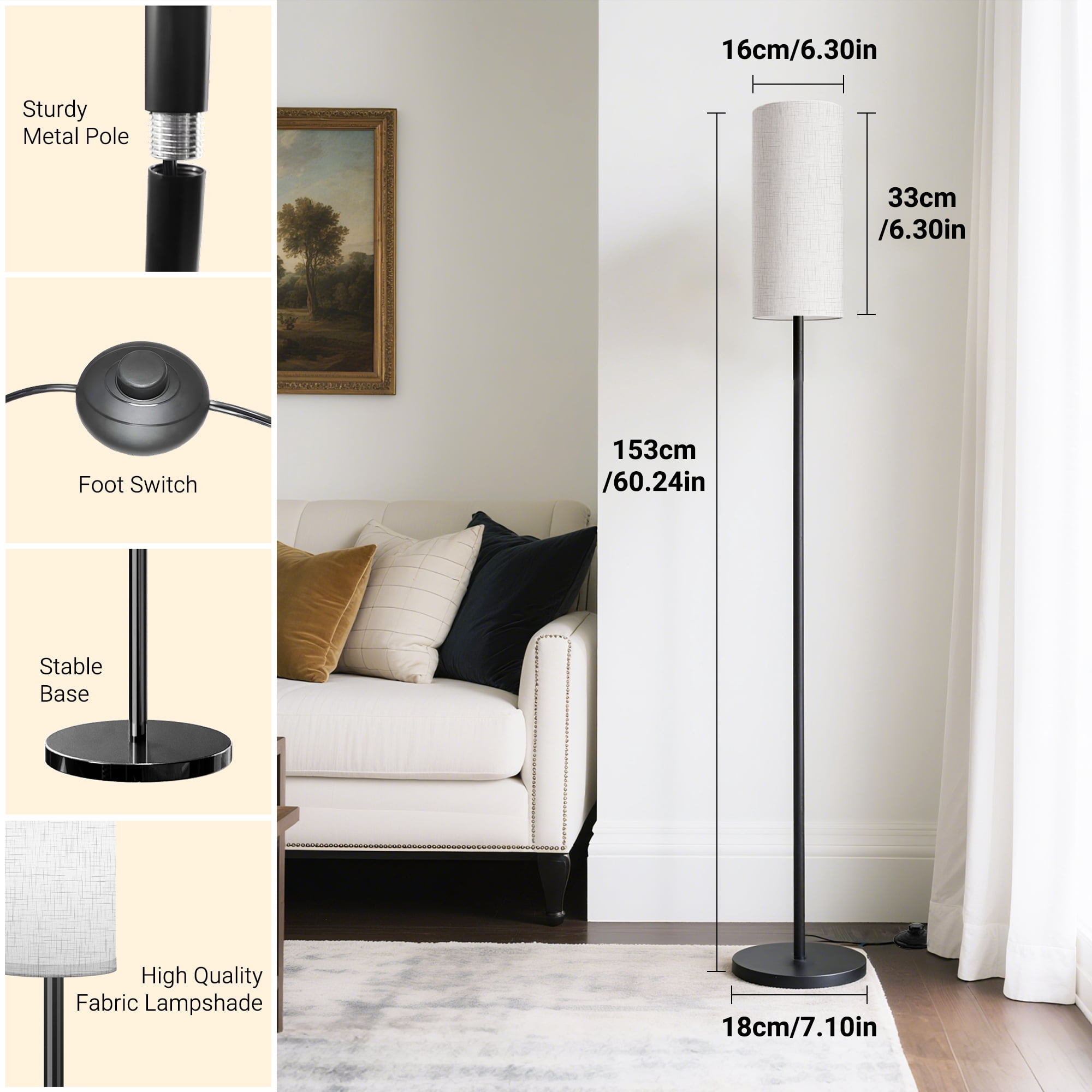 DAYBETTER LED Floor Lamps, 3 Colors Temperature, 9W LED Bulb, Modern Standing Lamps with Lampshade, for Living Room Bedroom Office