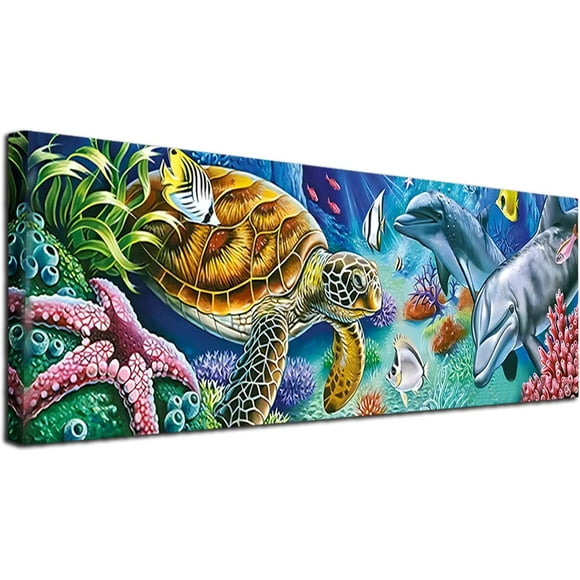 shiyou-5D Diamond Painting Kits for Adults, Large Animals Sea Turtles Diamond Art Kits Full Round Drill Big Diamond Painting Kit for Beginners, DIY Picture Art for Home Wall Decor 12x35in/30x90CM