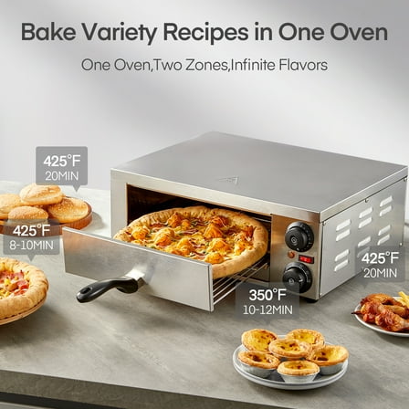Pizza Oven Countertop, 1500W, 662°F Max Temp with Alert Timer, 12 Inch Multipurpose Pizza Maker for Restaurant, Home, Party