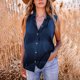 thumbnail image 2 of Moda para mujer Turn-down Collar Ocio Sin mangas Chaleco sólido Tops Fridja  qr5896, 2 of 7