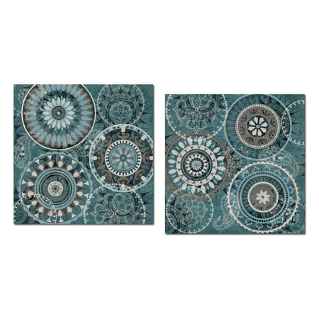 - Lovely Teal and Brown Circle Medallion Tile Patterned Print Set by Veronique Charron; Two 12x12in Paper Posters