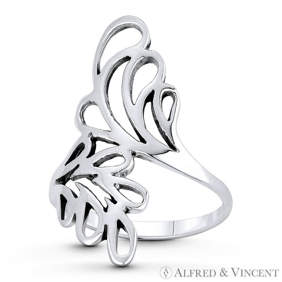 Branch & Leaf Green Thumb Garden Lover Charm Bypass Design Boho Statement 26mm (1in) Long Ring in Oxidized .925 Sterling Silver