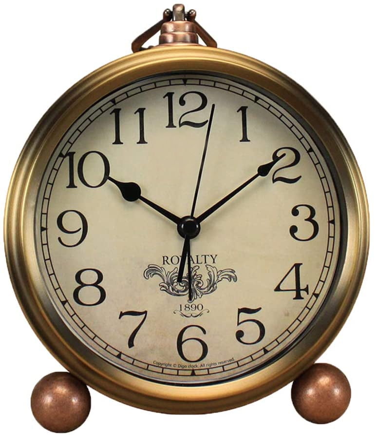 SAYTAY Alarm Clock, Non-Ticking 5' Golden Retro Table Analog Clock- Metal Frame