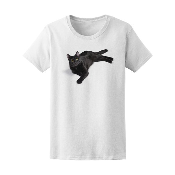 Black Cat Lying Staring Tee Women's -Image by Shutterstock