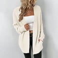 thumbnail image 5 of IROINNID Women's Mid-Length Cardigan Solid Color Jacket Long Sleeve Casual Pockets Casual Cardigan, Beige, 5 of 6