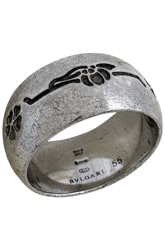 Pre-Owned Bvlgari BVLGARI logo ring, 925 silver, for men (Fair)