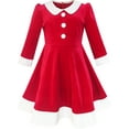 thumbnail image 3 of Girls Dress Christmas Hat Red Velvet Long Sleeve Holiday 4, 3 of 8