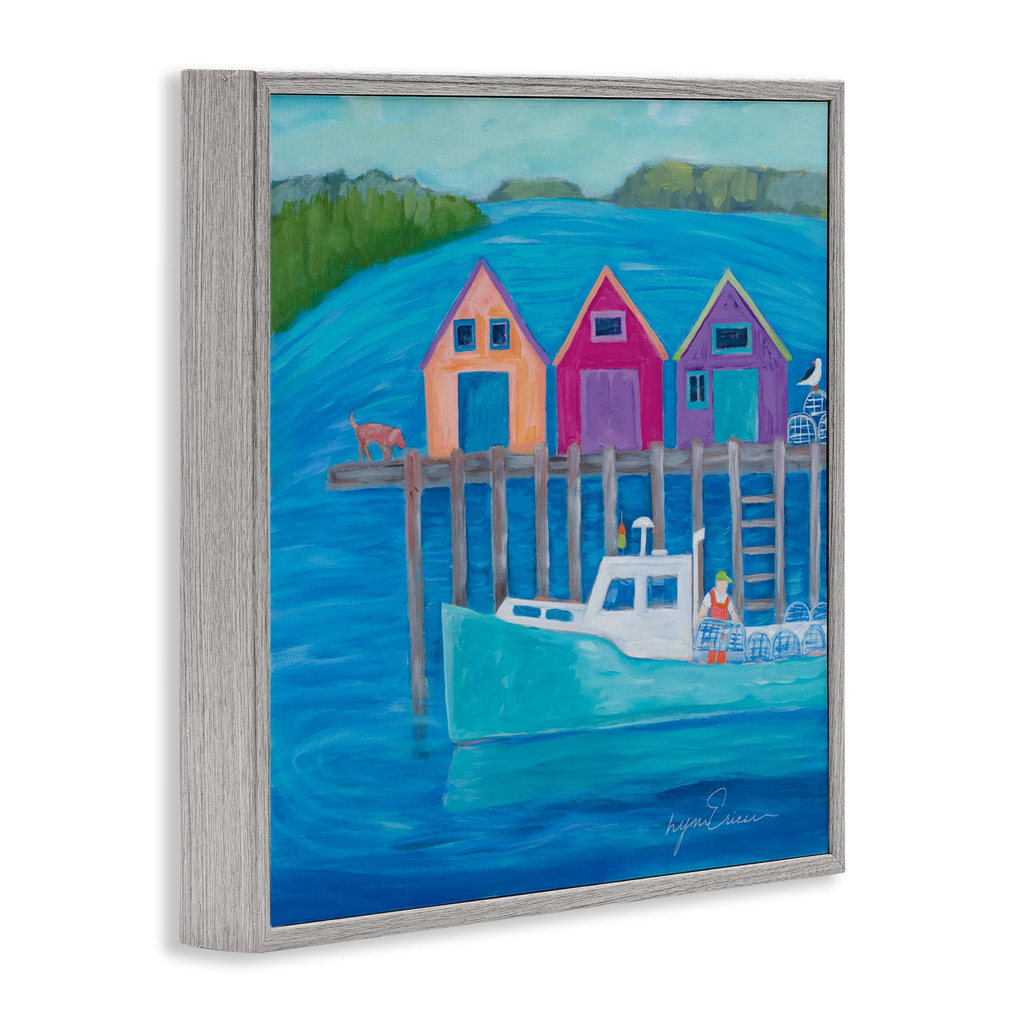 Stupell Industries Work Day at Seaside Village Gray Framed Giclee Art, design by Lynn Ericson Fine Art