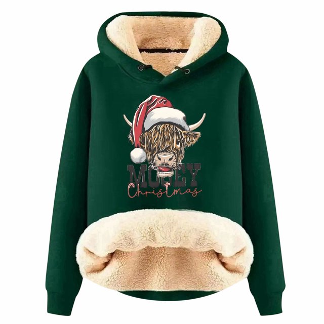 WILLBEST Sudadera con Capucha y Estampado Navideño Vaquero para Mujer, Estilo Femenino y Festivo, Talla 918 XXX-Grande