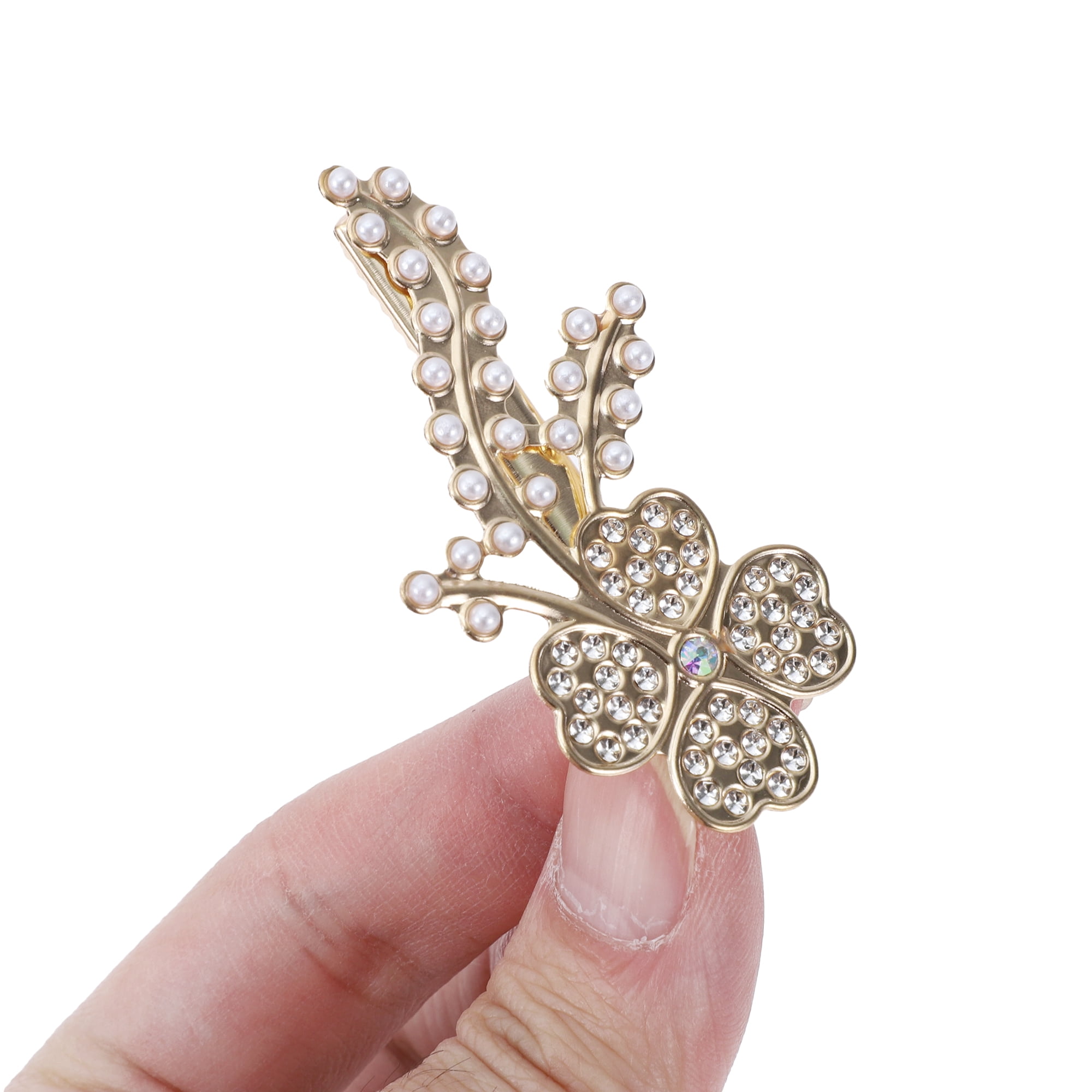 Unique Bargains Four-leaf Clovers Hair Clips Home Use Gold Tone